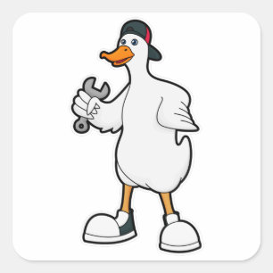 Duck as Craftsman with Tool & Cap Square Sticker
