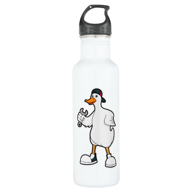 Duck as Craftsman with Tool & Cap Stainless Steel Water Bottle (Front)