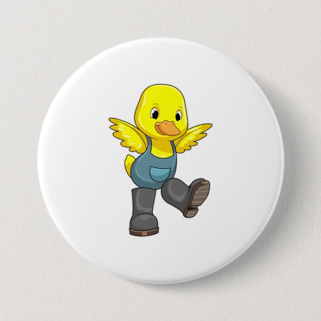 Duck as Farmer with Boots Button (Front)