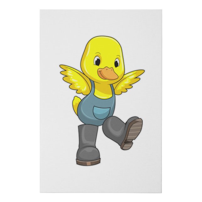 Duck as Farmer with Boots Faux Canvas Print (Front)