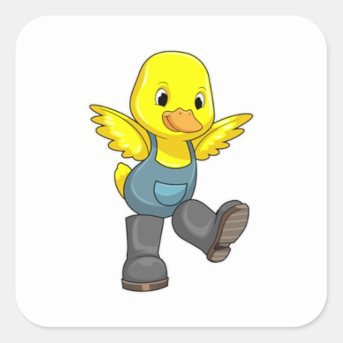 Duck as Farmer with Boots Square Sticker