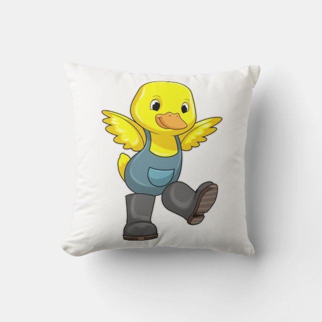 Duck as Farmer with Boots Throw Pillow (Front)