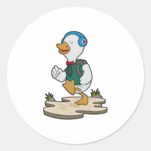 Duck as Hiker with Backpack Classic Round Sticker
