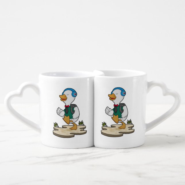 Duck as Hiker with Backpack Coffee Mug Set (Front Nesting)