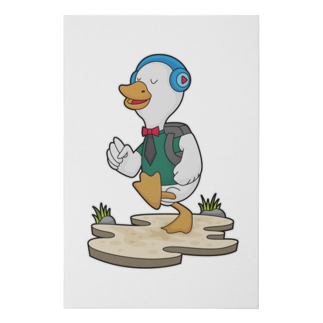 Duck as Hiker with Backpack Faux Canvas Print (Front)