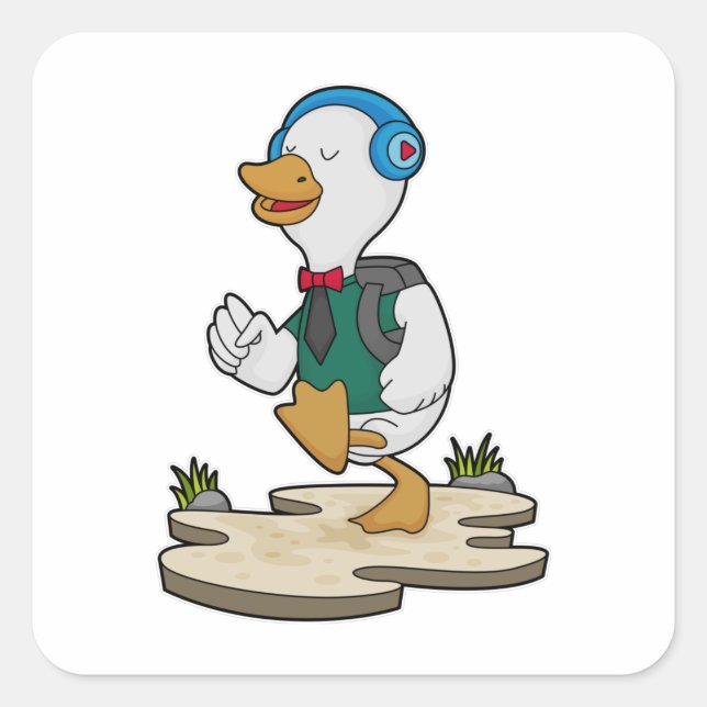 Duck as Hiker with Backpack Square Sticker (Front)