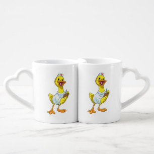 Duck as Nurse with Heart Coffee Mug Set