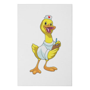Duck as Nurse with Heart Faux Canvas Print