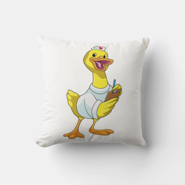 Duck as Nurse with Heart Throw Pillow (Front)