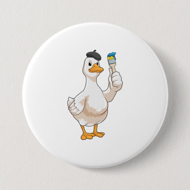 Duck as Painter with Paint brush Button (Front)