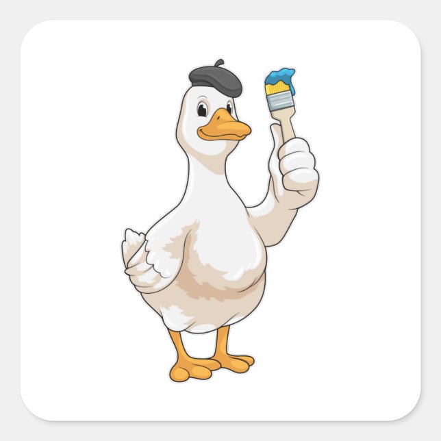 Duck as Painter with Paint brush Square Sticker (Front)