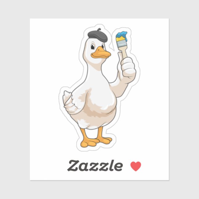 Duck as Painter with Paint brush Sticker (Sheet)