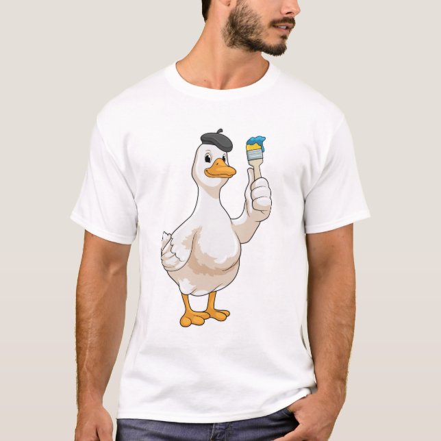 Duck as Painter with Paint brush T-Shirt (Front)