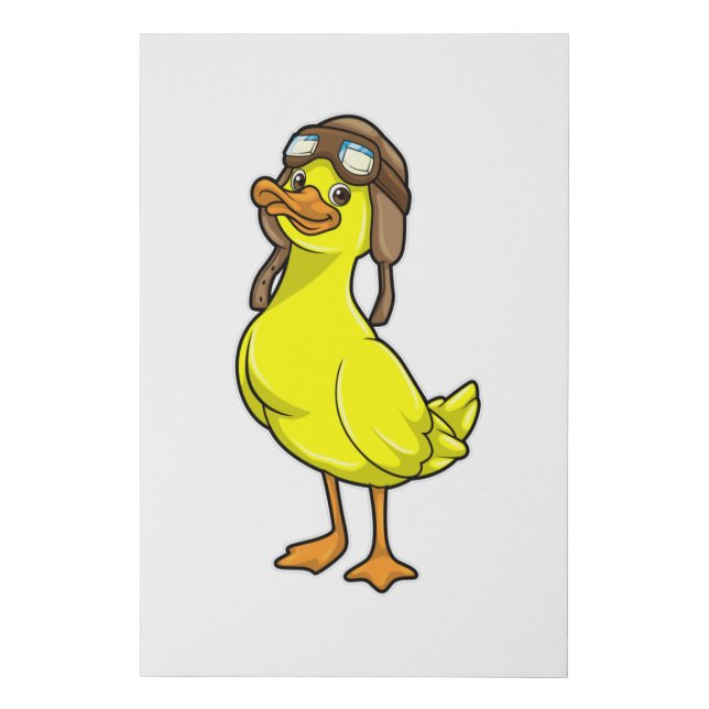 Duck as Pilot with Cap & Goggles Faux Canvas Print (Front)