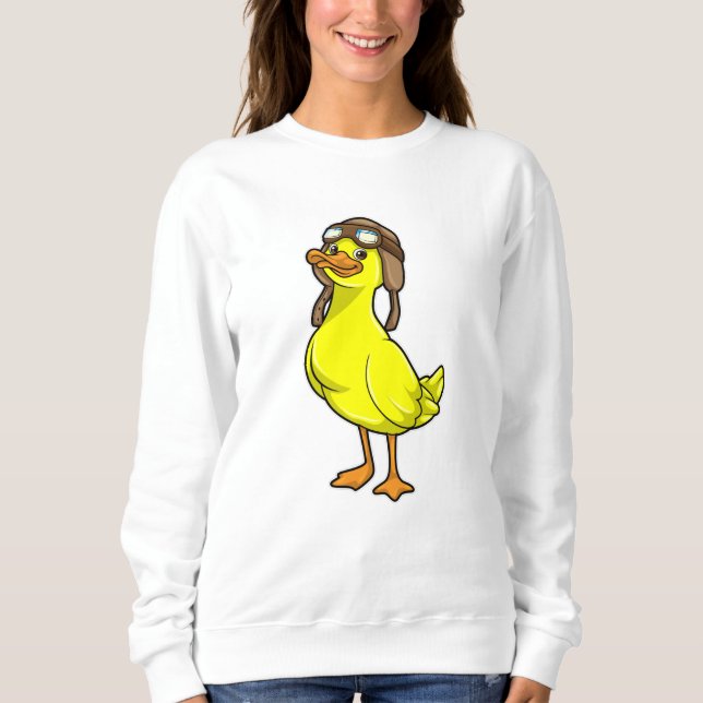 Duck as Pilot with Cap & Goggles Sweatshirt (Front)