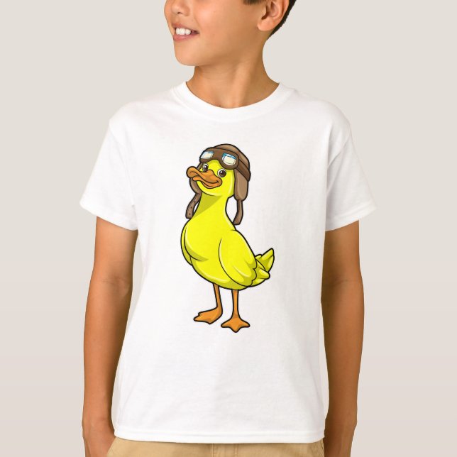 Duck as Pilot with Cap & Goggles T-Shirt (Front)