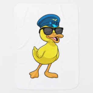 Duck as Pilot with Pilot hat Baby Blanket