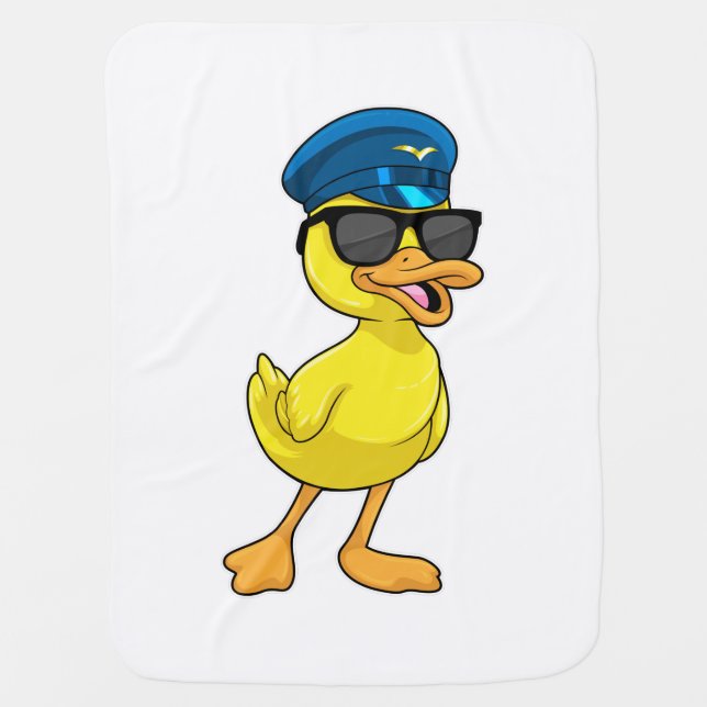 Duck as Pilot with Pilot hat Baby Blanket (Front)