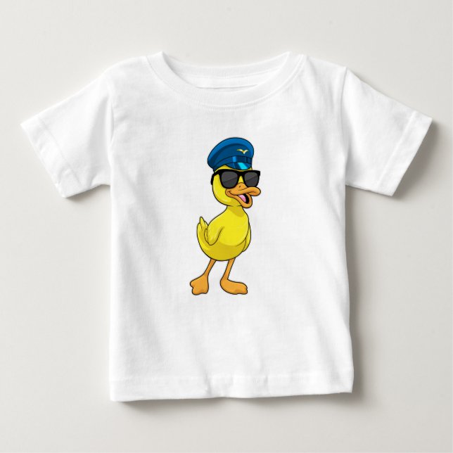 Duck as Pilot with Pilot hat Baby T-Shirt (Front)