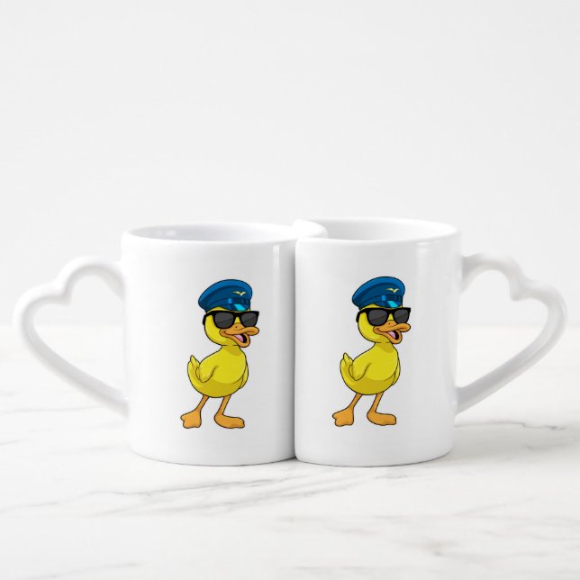 Duck as Pilot with Pilot hat Coffee Mug Set (Front Nesting)