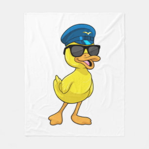 Duck as Pilot with Pilot hat Fleece Blanket