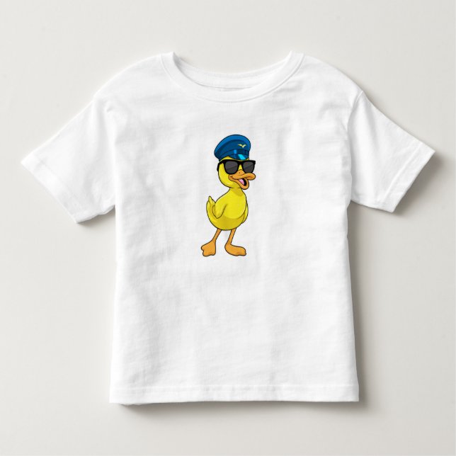 Duck as Pilot with Pilot hat Toddler T-shirt (Front)