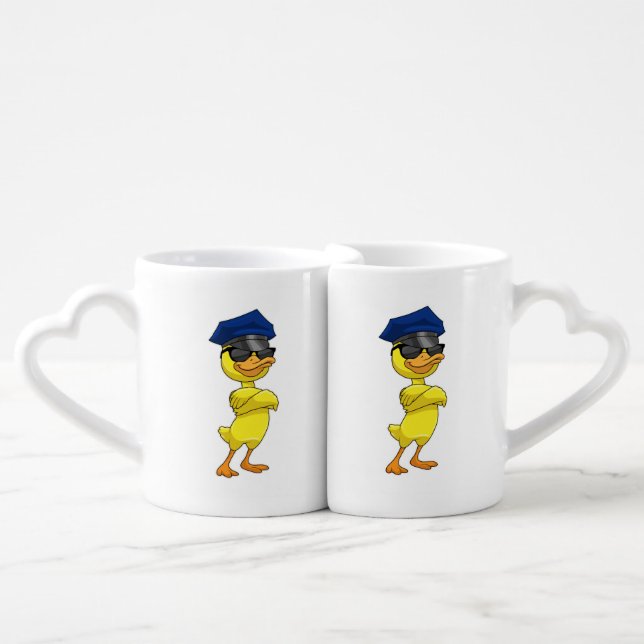 Duck as Police officer with Police cap Coffee Mug Set (Front Nesting)