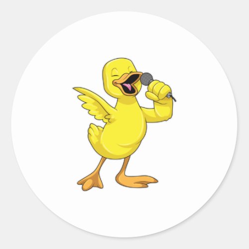 Duck as Singer with Microphone Classic Round Sticker