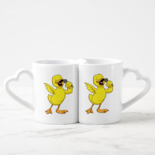 Duck as Singer with Microphone Coffee Mug Set