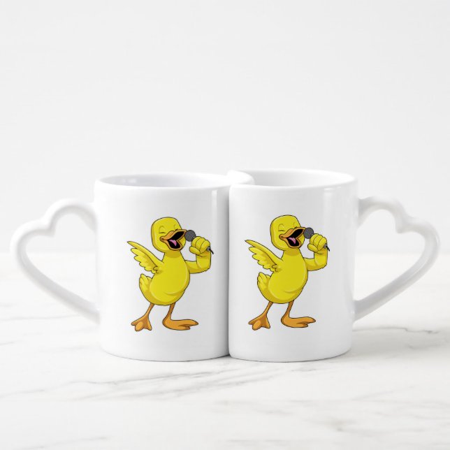 Duck as Singer with Microphone Coffee Mug Set (Front Nesting)