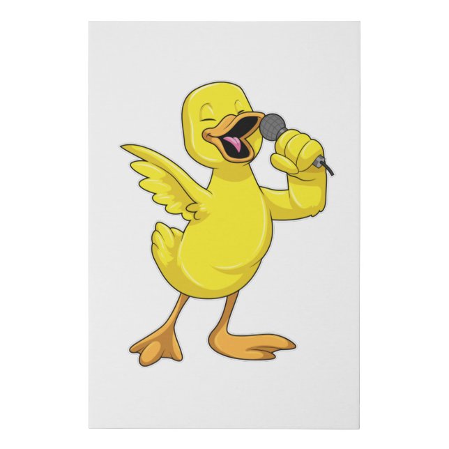 Duck as Singer with Microphone Faux Canvas Print (Front)