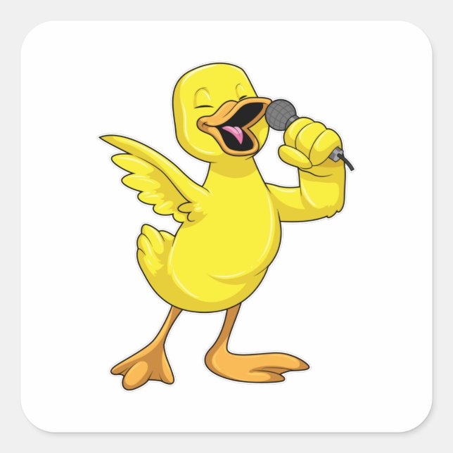 Duck as Singer with Microphone Square Sticker (Front)