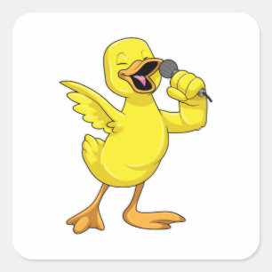 Duck as Singer with Microphone Square Sticker