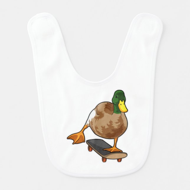 Duck as Skater with Skateboard Baby Bib (Front)