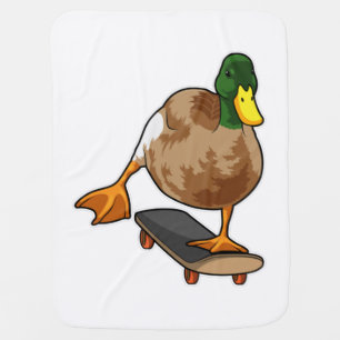 Duck as Skater with Skateboard Baby Blanket
