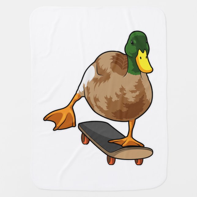 Duck as Skater with Skateboard Baby Blanket (Front)