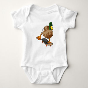 Duck as Skater with Skateboard Baby Bodysuit