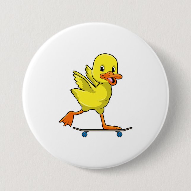 Duck as Skater with Skateboard Button (Front)