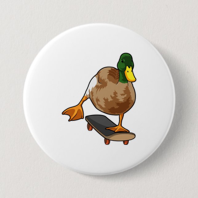 Duck as Skater with Skateboard Button (Front)