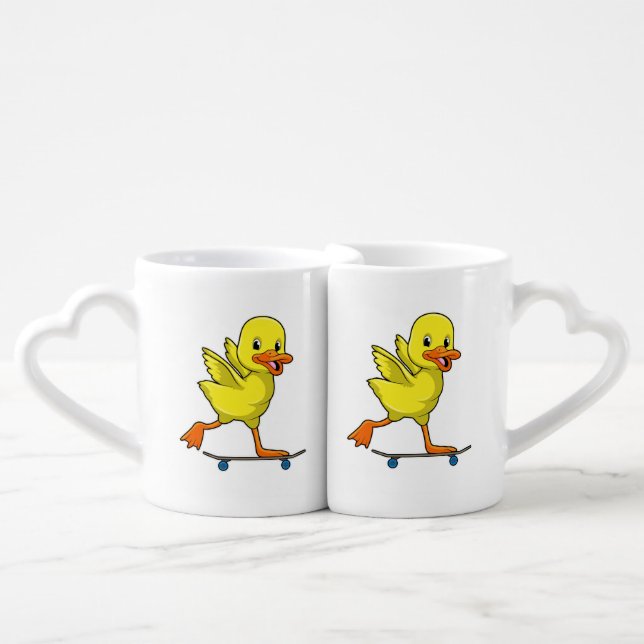 Duck as Skater with Skateboard Coffee Mug Set (Front Nesting)