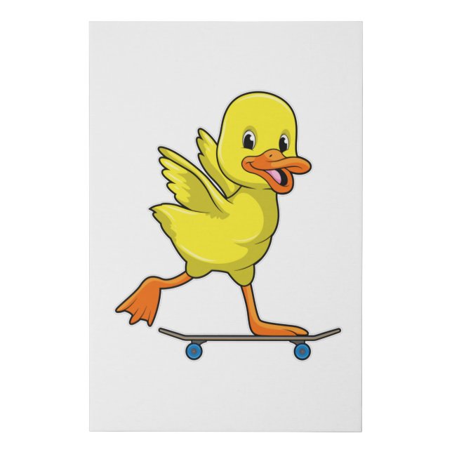 Duck as Skater with Skateboard Faux Canvas Print (Front)