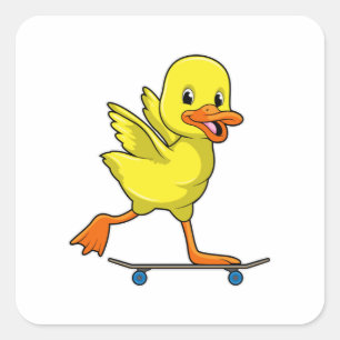 Duck as Skater with Skateboard Square Sticker