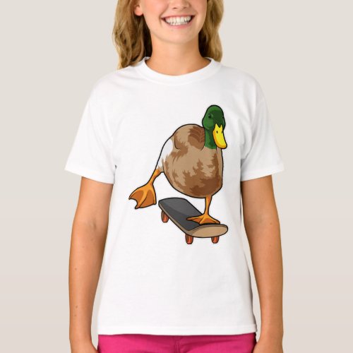 Duck as Skater with Skateboard T_Shirt