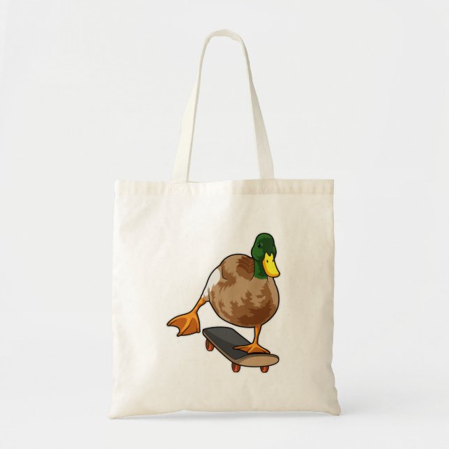 Duck as Skater with Skateboard Tote Bag (Front)