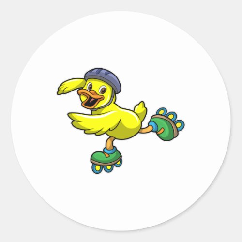 Duck as Skater with Skates  Helmet Classic Round Sticker