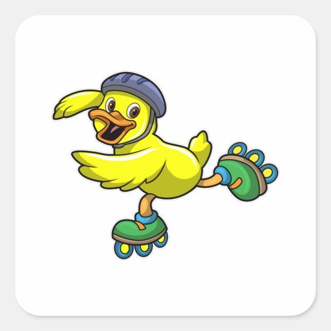 Duck as Skater with Skates & Helmet Square Sticker (Front)