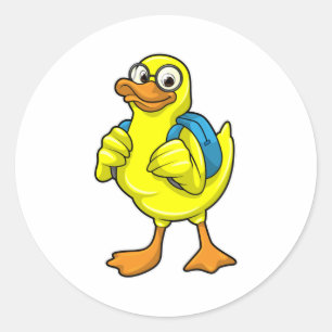 Duck as Student with Backpack Classic Round Sticker