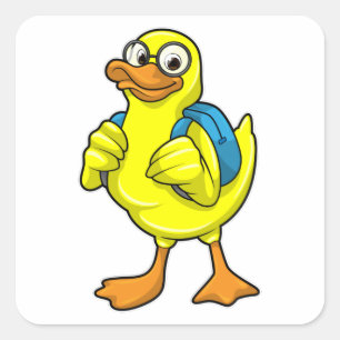 Duck as Student with Backpack Square Sticker