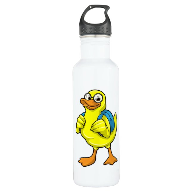 Duck as Student with Backpack Stainless Steel Water Bottle (Front)