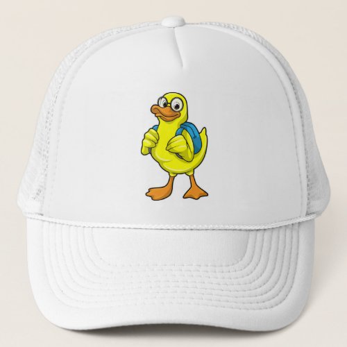 Duck as Student with Backpack Trucker Hat